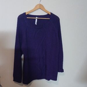 NY Collection Rich Purple Crew Neck Sweater
